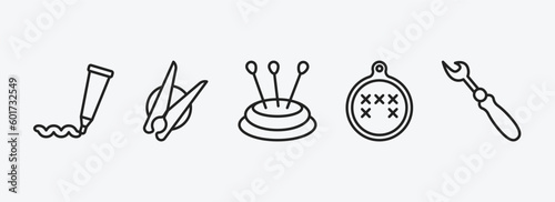 sew outline icons set. sew icons such as paint tube, clothespin, pin cushion, arras, seam ripper vector. can be used web and mobile.