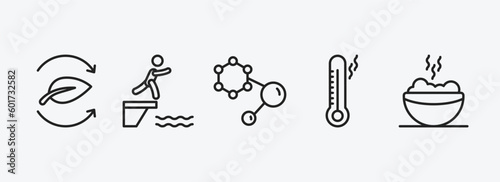 sauna outline icons set. sauna icons such as fresh air supply, adrenalin rush, hormones, sauna temperature, smoke vector. can be used web and mobile.