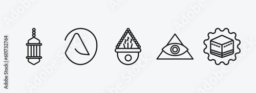 religion outline icons set. religion icons such as arabic lamp, atheism, incense burner, cao dai, kaaba vector. can be used web and mobile.