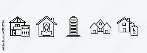 real estate outline icons set. real estate icons such as calculate, tenant, facade, houses, buy vector. can be used web and mobile.