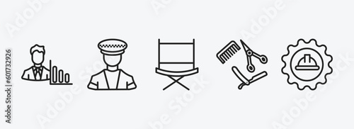 professions outline icons set. professions icons such as statistician, taxi driver, director, barber, mechanical engineer vector. can be used web and mobile.