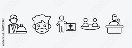 people outline icons set. people icons such as waiter working, hipster smile, radiologist working, relations, leader speech vector. can be used web and mobile.