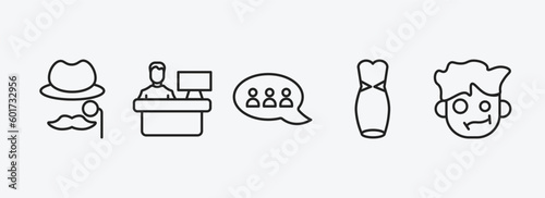 people outline icons set. people icons such as sir, assembler, chat group, women dress, confused smile vector. can be used web and mobile.