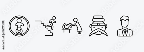 people outline icons set. people icons such as baby zone, downstairs, babysitter and child, emperor, bussiness man vector. can be used web and mobile.