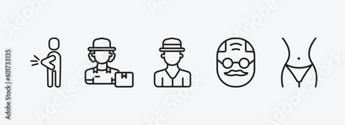 people outline icons set. people icons such as spindle, delivery woman, spanish man, elder, hips vector. can be used web and mobile.