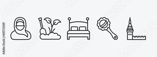 other outline icons set. other icons such as arabian woman, garden work, hotel bed, baby's rattle, kremln vector. can be used web and mobile.