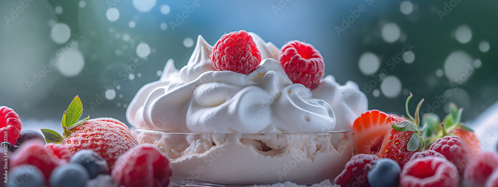 Dive into the world of sweet sensations with this banner showcasing a berry-loaded meringue masterpiece. pavlova Dive into the world of sweet sensations with this banner showcasing a berry-loaded meringue masterpiece. pavlova