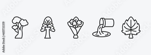 nature outline icons set. nature icons such as american beech tree, the oaks tree, flower bouquet, waste water, basswood tree vector. can be used web and mobile.