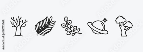 nature outline icons set. nature icons such as leafless tree, fern, branch with leaves, saturn with his ring, black oak tree vector. can be used web and mobile.