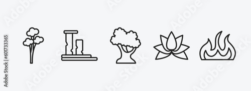nature outline icons set. nature icons such as quaking aspen tree, ruins, white oak tree, beautiful lotus flower, burn vector. can be used web and mobile.