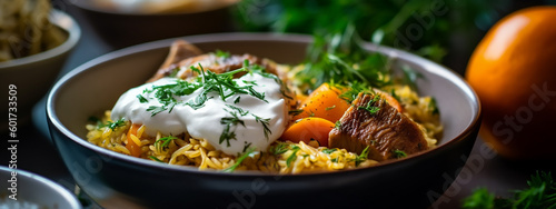 Treat your senses to the savory beauty of Uzbek pilaf in this appetizing banner.
