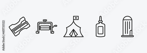 miscellaneous outline icons set. miscellaneous icons such as sharpen, wringer, refugee, glue bottle, granary vector. can be used web and mobile.