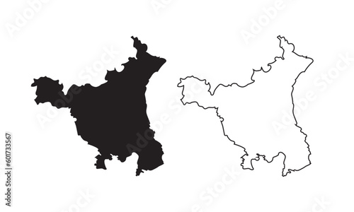 Haryana map vector silhouette isolated on white. One of the states of India.