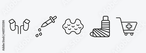 medical outline icons set. medical icons such as adrenal gland, dosage medical tool, thyroid gland, plastered foot, phary shopping cart vector. can be used web and mobile.