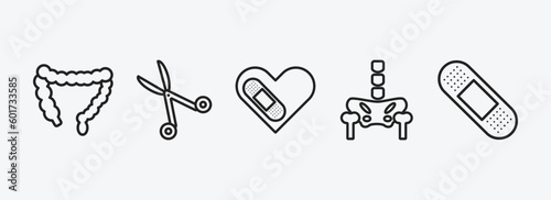medical outline icons set. medical icons such as colon, opened medical scissors, cure, p, sticking plaster vector. can be used web and mobile.