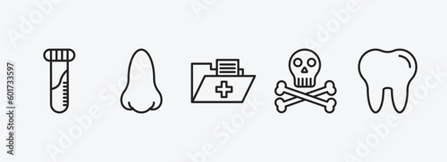 medical outline icons set. medical icons such as blood sample, l, medical results folders, skull and bone, molar tooth vector. can be used web and mobile.