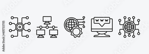 internet security outline icons set. internet security icons such as hub, local network, network optimization, domain, network conection vector. can be used web and mobile.