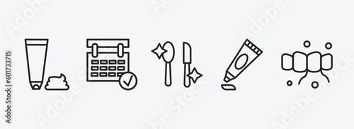 hygiene outline icons set. hygiene icons such as shaving gel, appointment book, food hygiene, gel, flossing vector. can be used web and mobile.