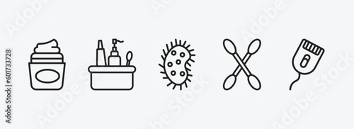 hygiene outline icons set. hygiene icons such as face cream, hygiene kit, parasite, cotton swabs, depilator vector. can be used web and mobile.