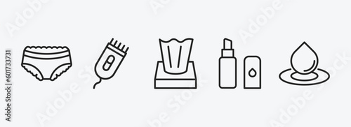 hygiene outline icons set. hygiene icons such as underwear, electric razor, tissues, lip balm, purity vector. can be used web and mobile. © Farahim