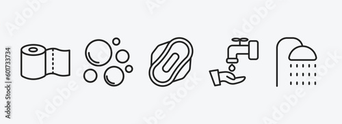 hygiene outline icons set. hygiene icons such as paper towel, bubbles, hygienic pad, ablution, douche vector. can be used web and mobile.