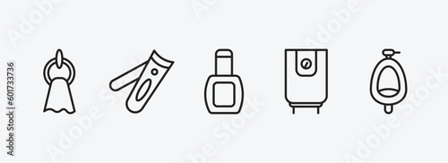 hygiene outline icons set. hygiene icons such as face towel, nail clippers, varnish, water heater, urinal vector. can be used web and mobile.