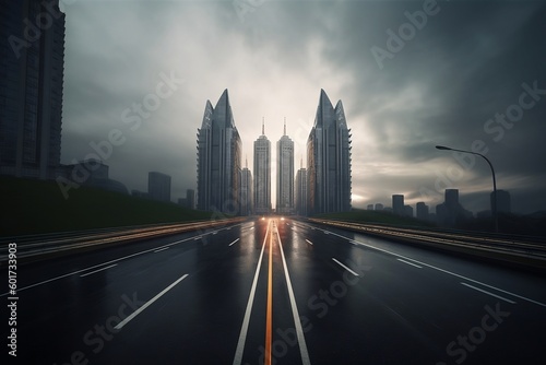 road through skyscrapers