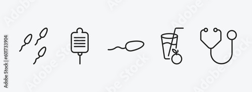 health and medical outline icons set. health and medical icons such as sperm, salt, spermatozoon, orange juice, stethoscope vector. can be used web and mobile.