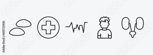health and medical outline icons set. health and medical icons such as breast implant, medical, beat, boy, urology vector. can be used web and mobile.