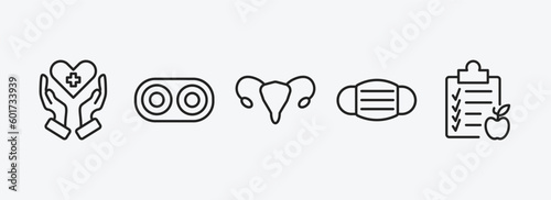 health and medical outline icons set. health and medical icons such as health care, optometrist, uterus, medical mask, nutrition vector. can be used web and mobile.