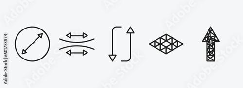 geometry outline icons set. geometry icons such as diameter, stretch, flip, polygonal rhomb, polygonal arrow up vector. can be used web and mobile.