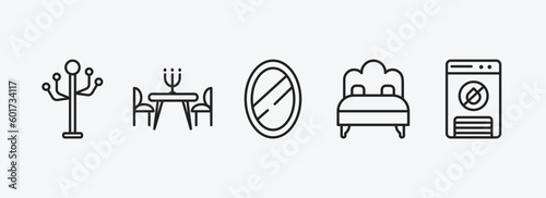 furniture & household outline icons set. furniture & household icons such as coat stand, dinner table, mirror, sleigh bed, dehumidifier vector. can be used web and mobile.