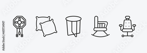 furniture & household outline icons set. furniture & household icons such as adornment, pillows, side table, rocking chair, office chair vector. can be used web and mobile.