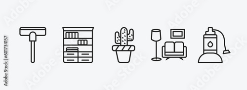 furniture & household outline icons set. furniture & household icons such as carpet sweeper, bookshelf, cactus, living room, sump pump vector. can be used web and mobile.