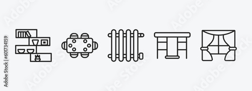 furniture & household outline icons set. furniture & household icons such as shelf, dining table, radiator, gateleg table, window vector. can be used web and mobile.