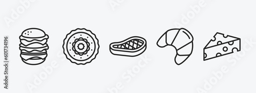 food outline icons set. food icons such as hamburger with bacoon, moon cake, foods, french, cheese wedge vector. can be used web and mobile.