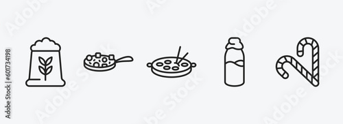 food outline icons set. food icons such as fodder, buddhas delight, oyster omelette, milky, christmas candy sticks vector. can be used web and mobile. photo