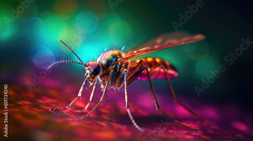 Mosquito in vibrant colors. Generative AI © piai