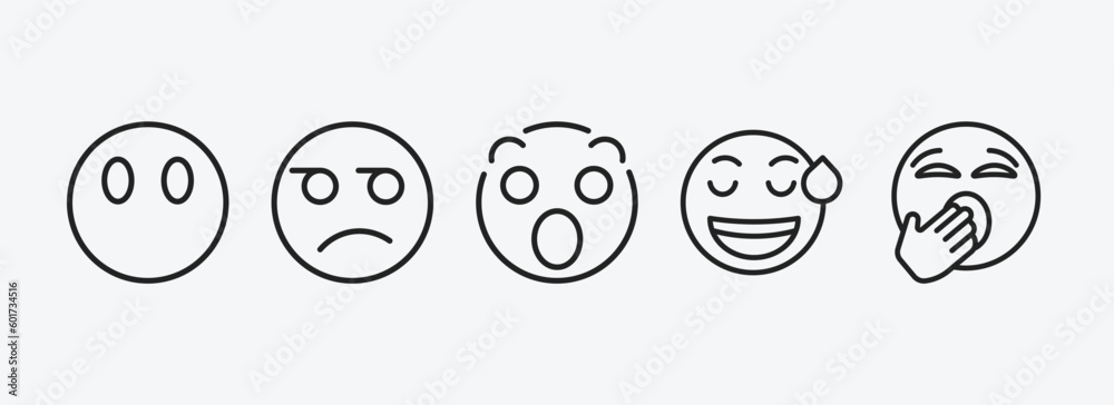 emoji outline icons set. emoji icons such as emoji without mouth, suspect surprise sweating yawning vector. can be used web and mobile. emoji outline icons set. emoji icons such as emoji without mouth, suspect surprise sweating yawning vector. can be used web and mobile.
