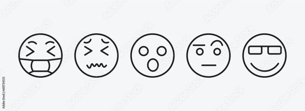 emoji outline icons set. emoji icons such as sick emoji, disgusted surprised sceptic cool vector. can be used web and mobile. emoji outline icons set. emoji icons such as sick emoji, disgusted surprised sceptic cool vector. can be used web and mobile.