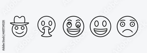 emoji outline icons set. emoji icons such as cowboy hat emoji, vomit weird excited slightly frowning vector. can be used web and mobile.