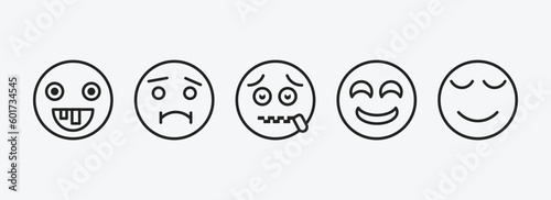 emoji outline icons set. emoji icons such as stupid emoji, nauseated -mouth drool calm vector. can be used web and mobile.