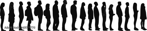 long queue line silhouette, mix between women and men