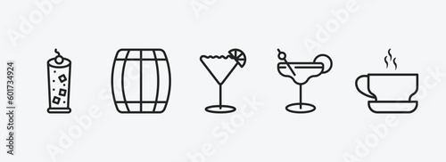 drinks outline icons set. drinks icons such as tom collins, cask, sidecar drink, margarita, espresso vector. can be used web and mobile.