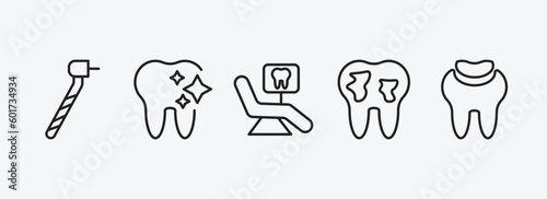 dentist outline icons set. dentist icons such as dentists drill tool, tooth whitening, dental monitor, decay, dental filling vector. can be used web and mobile.