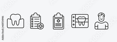 dentist outline icons set. dentist icons such as occlusal, medical list, health report, radiograph, healthy boy vector. can be used web and mobile.