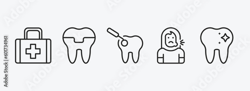 dentist outline icons set. dentist icons such as aid, molar crown, scraping, sick girl, dentist vector. can be used web and mobile.