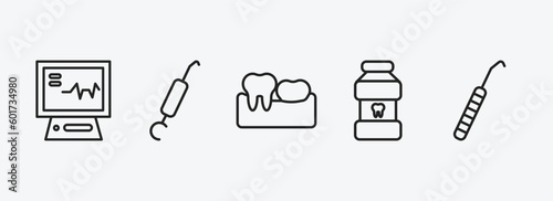 dentist outline icons set. dentist icons such as ekg monitor, periodontal scaler, partial denture, mouth wash, dental probe vector. can be used web and mobile.