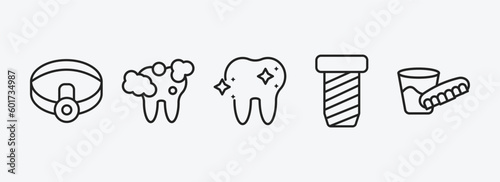 dentist outline icons set. dentist icons such as headlamp, tooth cleaning, shiny tooth, implant fixture, denture vector. can be used web and mobile.