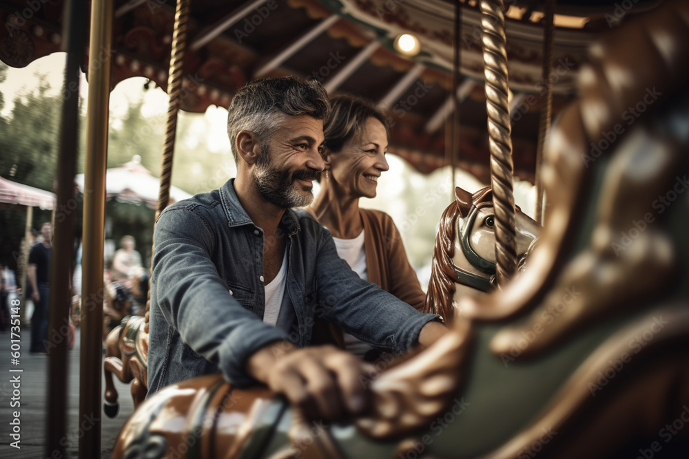 Obraz premium young child on carousel Generative AI